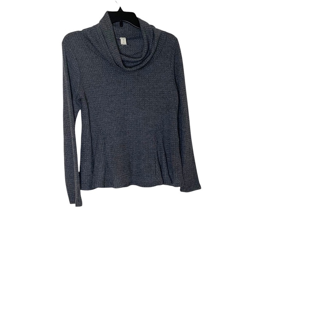 Lazy SUNDAY grey cowl neckline blouse. Waffle knit. Long sleeves. Size S